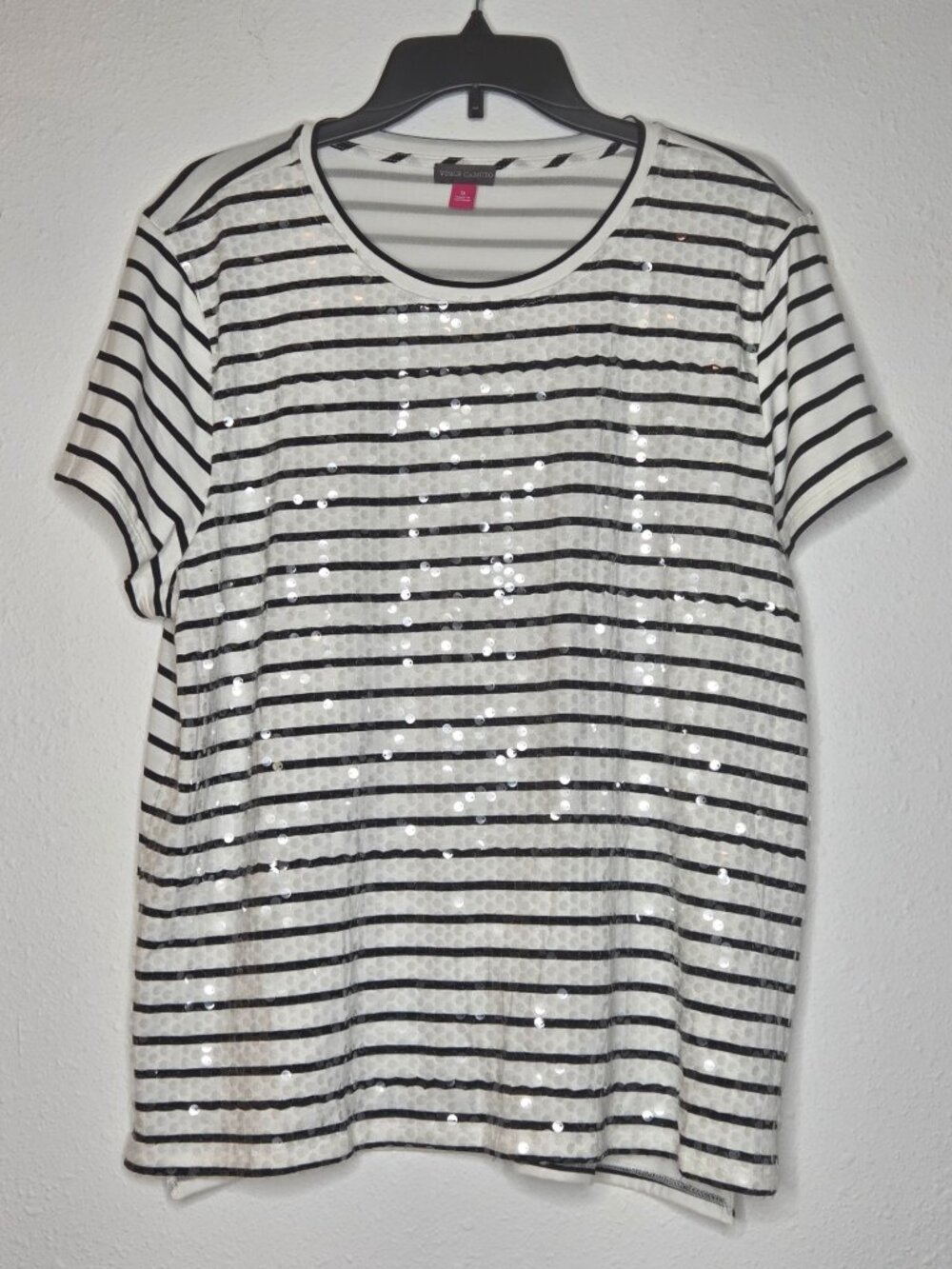 Vince Camuto Clear Sequin Striped Tee